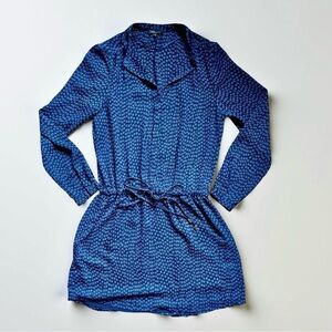 Dalia Navy and White Patterned Dress with Gold Accents